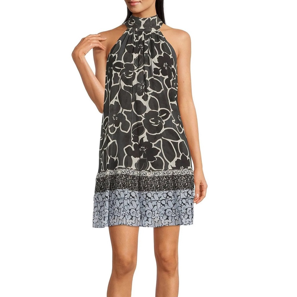 Badgley Mischka Delaney Halter Sleeveless Tiered Dress